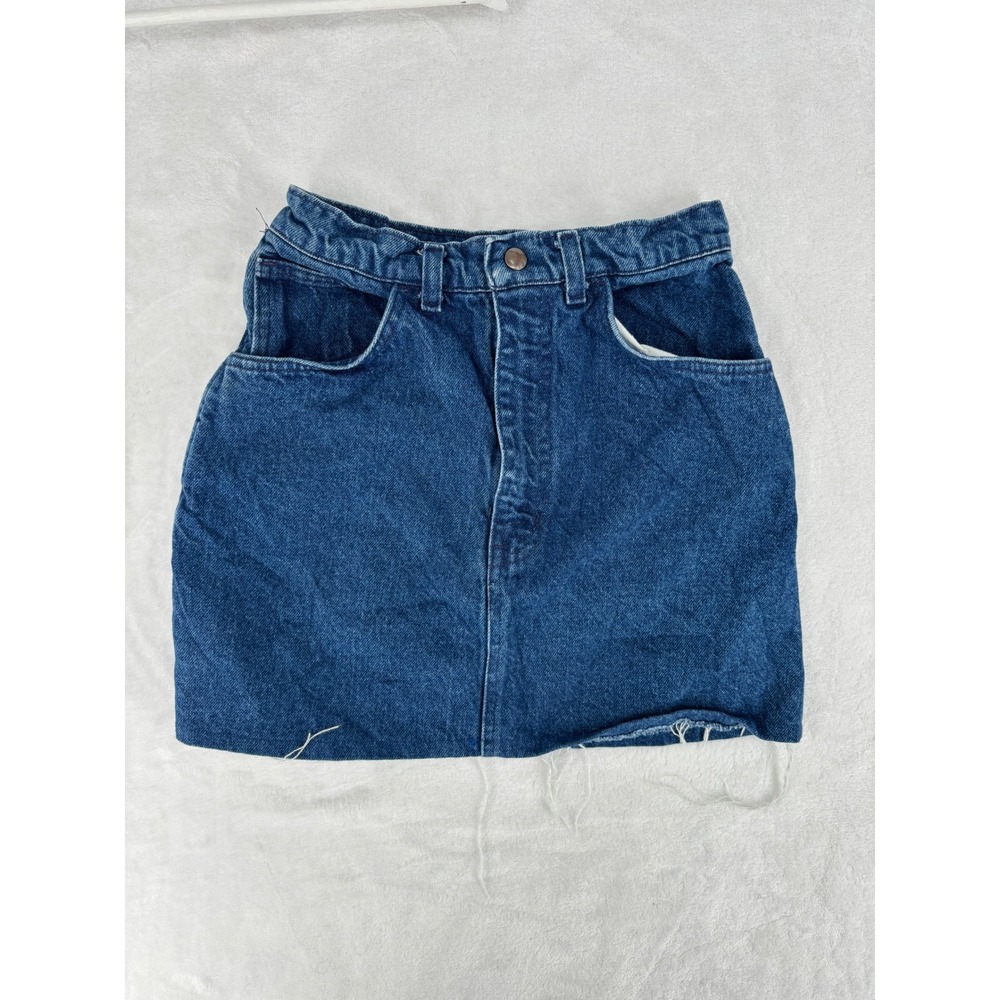 Unbranded Vintage Denim Mini Skirt Womens Size 5/6 Blue Raw‎ Hem High Waist 90s